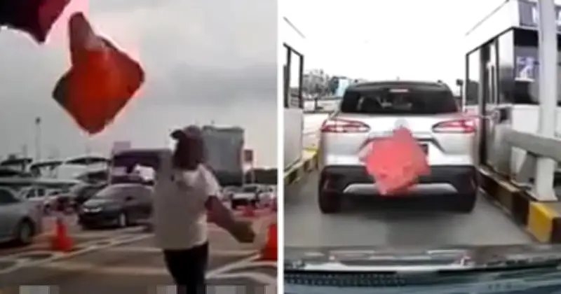 Pemandu Lori Didenda RM100 Kerana Melontar Kon Trafik di Plaza Tol LDP