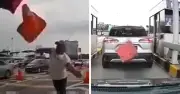 Pemandu Lori Didenda RM100 Kerana Melontar Kon Trafik di Plaza Tol LDP