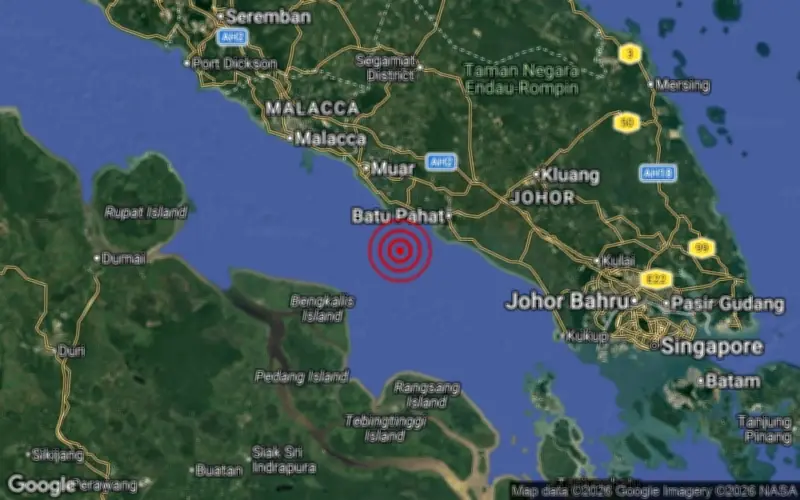 Gempa Bumi Lemah 3.2 Magnitud Dikesan di Perairan Batu Pahat, Johor