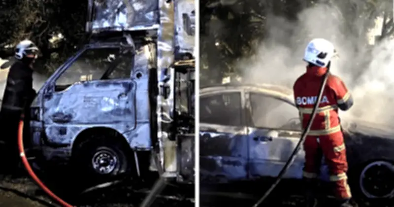 Kebakaran di Johor Bahru Musnahkan Gerai Bunga Api dan 2 Kenderaan