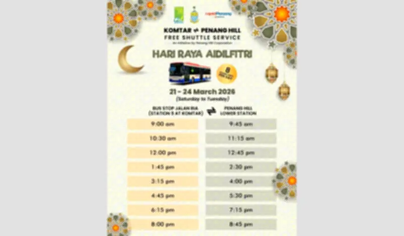 Perkhidmatan Bas Percuma ke Penang Hill Sempena Aidilfitri 21-24 Mac