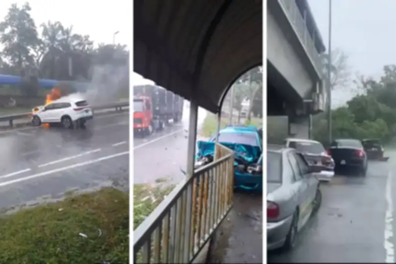 Kemalangan Lima Kenderaan di Beruas: Chery Tiggo Musnah 60 Peratus Akibat Kebakaran