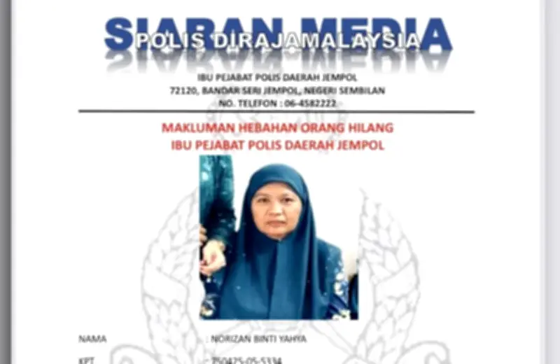 Polis Negeri Sembilan Lancar Operasi Cari Wanita 50 Tahun Hilang di Bahau