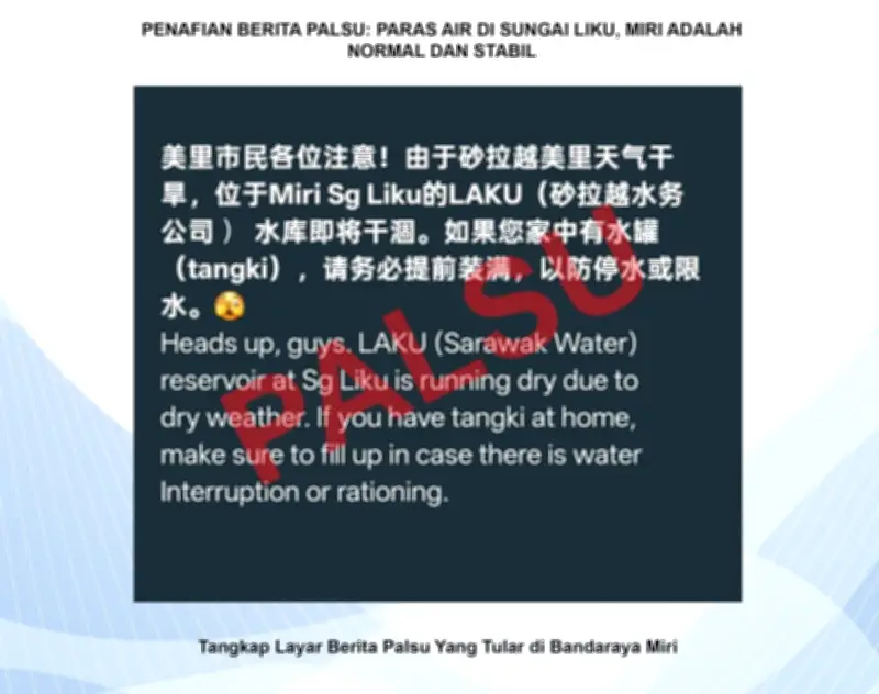 Sarawak Water Sahkan Mesej Viral Takungan Sungai Liku Kering, Catuan Air Adalah Palsu