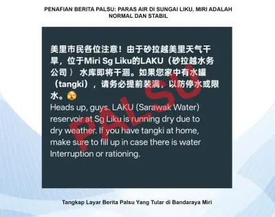 Sarawak Water Sahkan Mesej Viral Takungan Sungai Liku Kering, Catuan Air Adalah Palsu