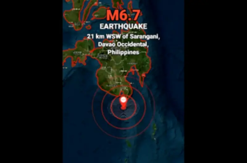 Gempa 6.7 magnitud gegar perairan Sarangani, Filipina selatan