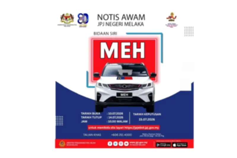 JPJ Melaka buka bidaan nombor pendaftaran 'MEH' mulai 10 Julai