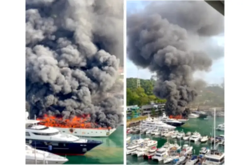 Yacht mewah terbakar di marina Sentosa Cove Singapura