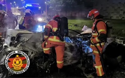 Kemalangan DUKE: Dua mahasiswa maut terbakar dalam BMW, seorang terselamat