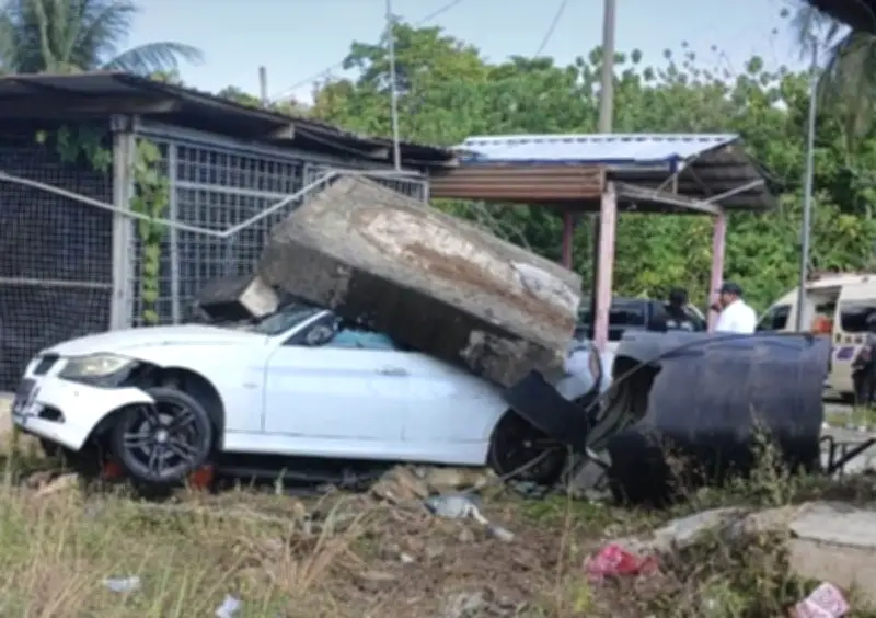 Tiga warga Myanmar buruan selepas BMW langgar tangki air ketika lari dari sekatan jalan raya Lipis